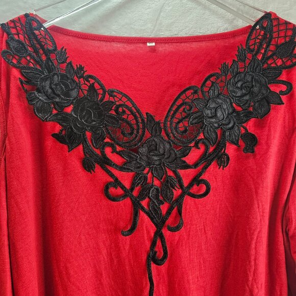XXL Women Lace Off Shoulder Blouse T-Shirt Casual Top Red Black Pullover - Picture 2 of 12